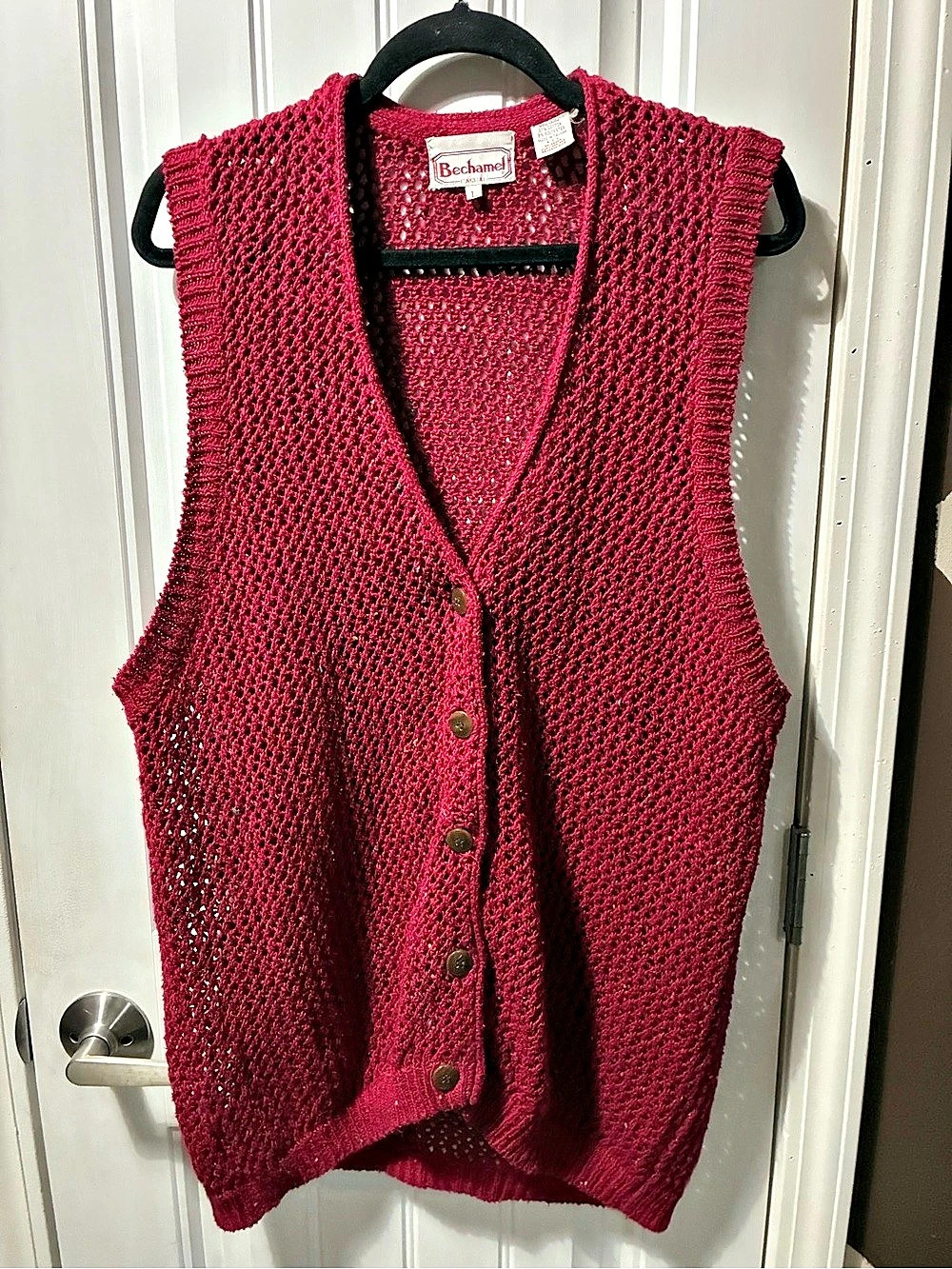 Becharme Knit Button-Front Vest in Pink Size Large